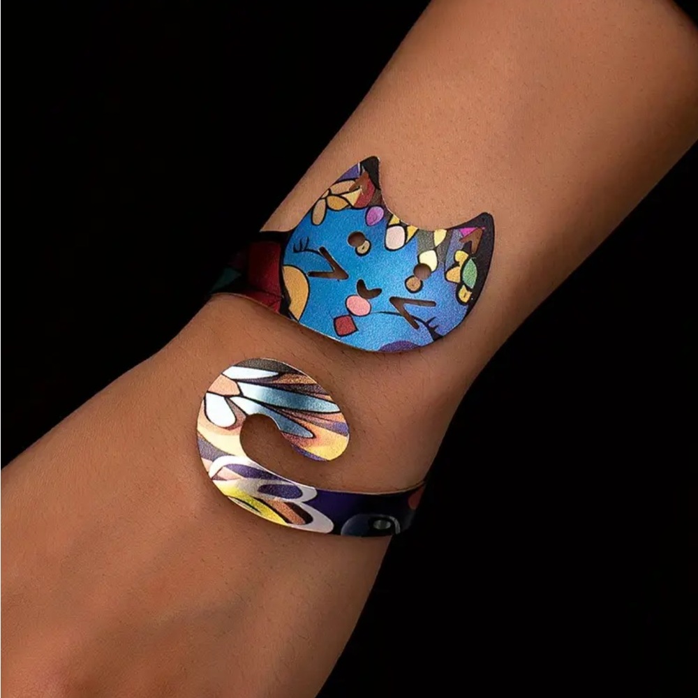 Colorful Cat Adjustable Cuff Bracelet